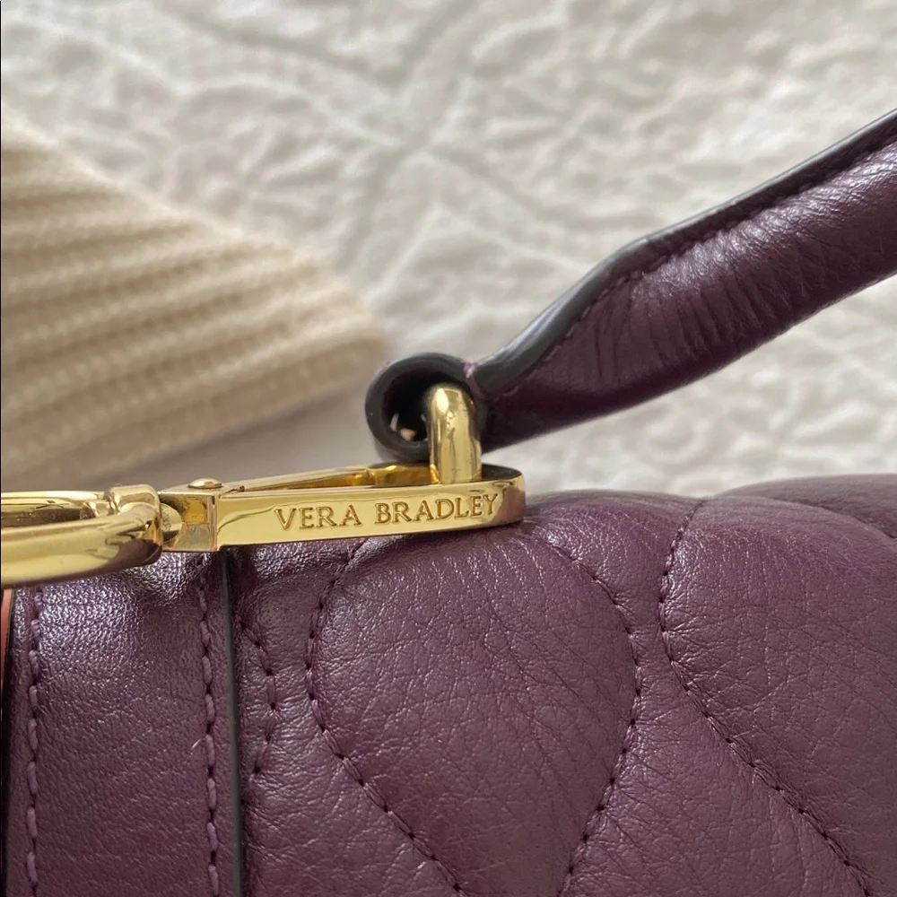 Vera Bradley Quilted Leather Stella Satchel in Aubergine with gold-tone hardware